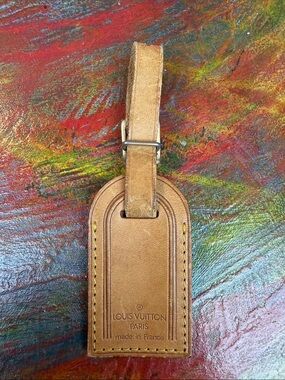 Louis Vuitton small size leather name tag bag vachetta gold tone metal buckle LV